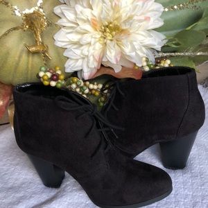 Black Faux Suede Lace Up Ankle Booties